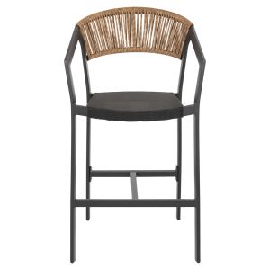 Bar stool Aluminium Black black textile and beige rattan - seat height medium 56.5x57x99.5cm Hm5892.15