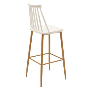 Bar stool Aurora white polypropylene metal legs in natural wood color 42x47x109cm