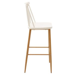Bar stool Aurora white polypropylene metal legs in natural wood color 42x47x109cm