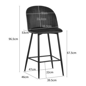 Bar stool Barow velvet in rotten apple color with black metal legs 53x46.5x96.5