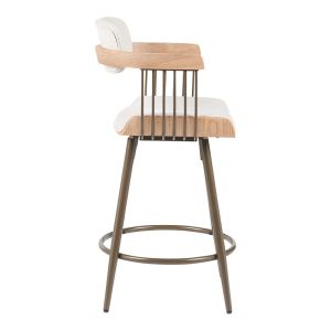 Bar stool Cameo Langg metal bronze-white-wood-beige fabric 53x50x93cm