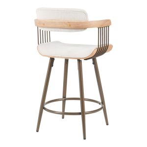 Bar stool Cameo Langg metal bronze-white-wood-beige fabric 53x50x93cm