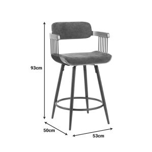 Bar stool Cameo Langg metal black-walnut wood-dark gray fabric 53x50x93cm