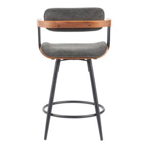 Bar stool Cameo Langg metal black-walnut wood-dark gray fabric 53x50x93cm