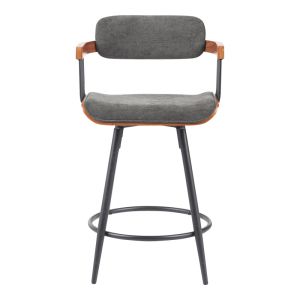 Bar stool Cameo Langg metal black-walnut wood-dark gray fabric 53x50x93cm