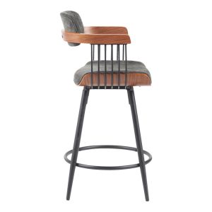 Bar stool Cameo Langg metal black-walnut wood-dark gray fabric 53x50x93cm
