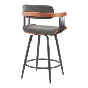 Bar stool Cameo Langg metal black-walnut wood-dark gray fabric 53x50x93cm