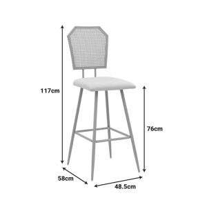 Bar stool Camilla I made of rattan, natural fabric, natural metal in natural color 47.5x58x117cm