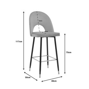 Bar stool Casenio velvet black-gold metal base 48x50x117cm