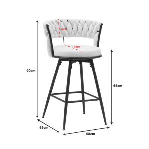Roating bar stool Alkia in beige velvet with black metal legs 58x55x90cm