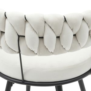 Roating bar stool Alkia in beige velvet with black metal legs 58x55x90cm