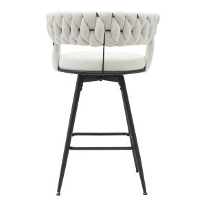 Roating bar stool Alkia in beige velvet with black metal legs 58x55x90cm