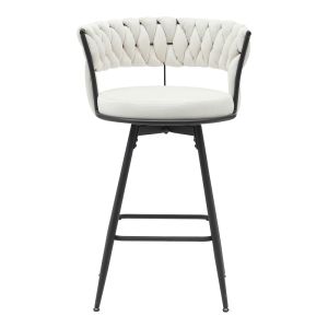 Roating bar stool Alkia in beige velvet with black metal legs 58x55x90cm