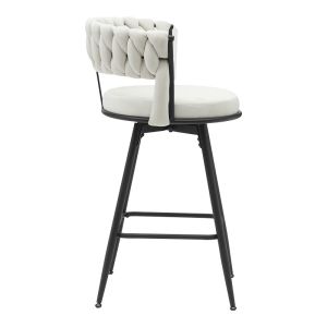 Roating bar stool Alkia in beige velvet with black metal legs 58x55x90cm