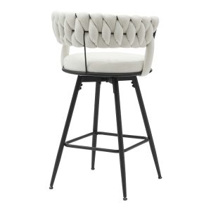 Roating bar stool Alkia in beige velvet with black metal legs 58x55x90cm