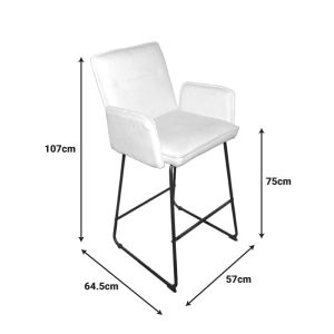 Bar stool Essential white fabric - black metal leg 57x64.5x107cm