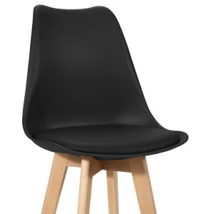 Bar stool Gaston black Pp-pu and natural wood legs 56x48.5x104cm