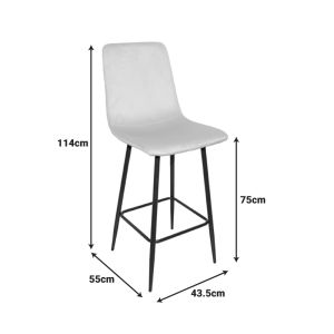 Bar stool Grato, gray fabric, with black metal leg, 43.5x55x114cm