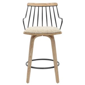 Bar stool Judi .01 plywood in Whitewash-black metal-beige fabric 48x52x92hcm Hm9985