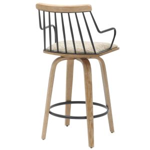 Bar stool Judi .01 plywood in Whitewash-black metal-beige fabric 48x52x92hcm Hm9985