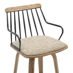 Bar stool Judi .01 plywood in Whitewash-black metal-beige fabric 48x52x92hcm Hm9985