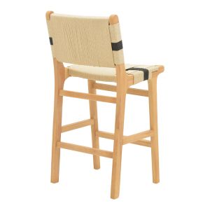 Bar stool Julien natural rubber wood - black rope 45x46x95cm