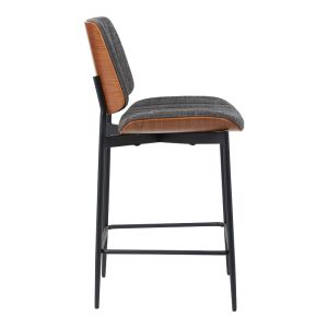BAR CHAIR KATHY, WALNUT WOOD, GREY FABRIC, 48.5X52.5X96CM