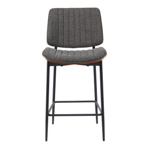 BAR CHAIR KATHY, WALNUT WOOD, GREY FABRIC, 48.5X52.5X96CM