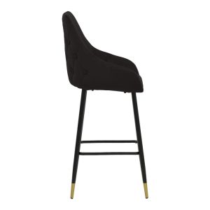Бар стол Lithe черен плюшен с метални златисти крака 47х44х98cm
