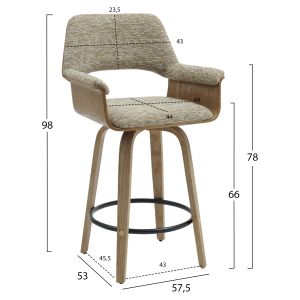 Bar stool Med.height Clipp .01 plywood whitewashed-beige fabric 57.5x53x98hcm Hm9987