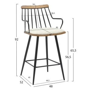 Bar stool Med.height Judi .02 black metal-ecru fabric 48x52x92hcm Hm9985