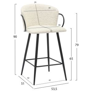 Bar stool Med.height Nebor .02 black metal frame-ecru fabric 53.5x51x90hcm Hm9986