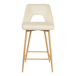 Bar stool Murde beige velvet fabric and metal legs in a natural shade 47x52x96cm