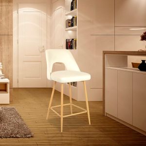 Bar stool Murde beige velvet fabric and metal legs in a natural shade 47x52x96cm