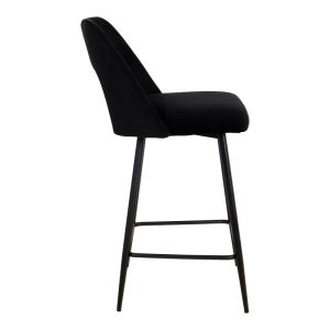 Bar stool Murde black velvet fabric and black metal legs 47x52x96cm