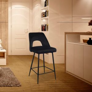 Bar stool Murde black velvet fabric and black metal legs 47x52x96cm