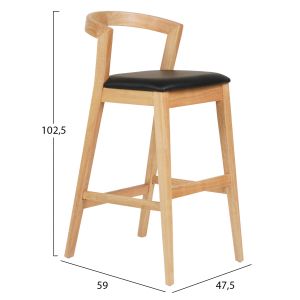 Bar stool Nami .01 rubber wood in oak-black Pu 47.5x59x102.5hcm Hm9952