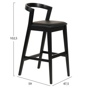 Bar stool Nami .02 rubberwoodxpu-black 47.5x59x102.5hcm Hm9952