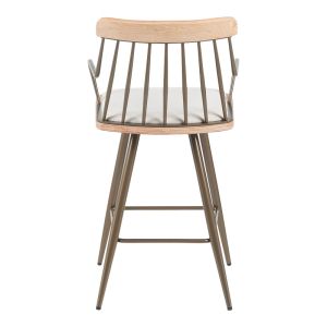 Bar stool Posse bronze metal-white washed wood-beige fabric 48x54x92.5cm