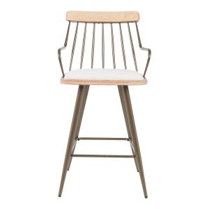 Bar stool Posse bronze metal-white washed wood-beige fabric 48x54x92.5cm