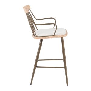 Bar stool Posse bronze metal-white washed wood-beige fabric 48x54x92.5cm
