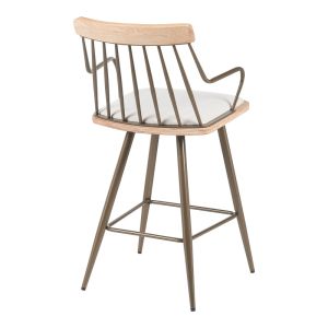 Bar stool Posse bronze metal-white washed wood-beige fabric 48x54x92.5cm
