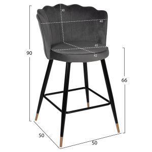 Бар стол Princess Vesna Hm8736,01 сив плюшен с черна метална рамка 50x50x90