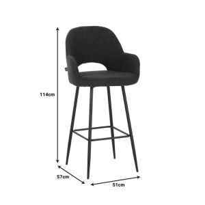 Renish bar stool in cappuccino teddy damask with black metal legs 51x57x114cm