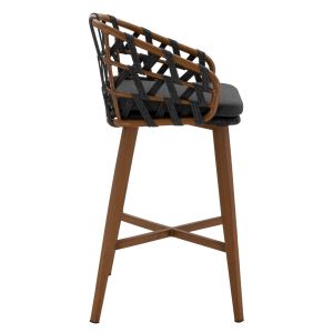 Bar stool Ricko Hm5781.11 brown aluminum frame - dark gray ribbon with rope 56x59x102 cm.