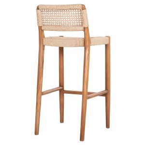 Bar stool Rosco Hm6134 teak in natural-veined rope in beige 47x52x100hcm.