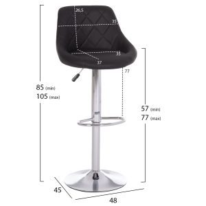 Bar stool Rose Hm204.21 chrome base and black Pu 48x45x105hcm.