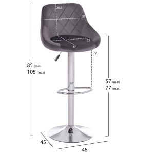 Bar stool Rose Hm204.41 chrome base and suspension and gray velvet 48x45x105cm.