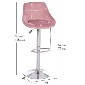 Bar stool Rose Hm204.42 chrome base and suspension and dusty pink velvet 48x45x105cm.