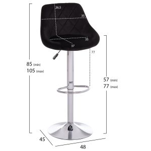 Bar stool Rose Hm204.44 chrome base and suspension and black velvet 48x45x105cm.